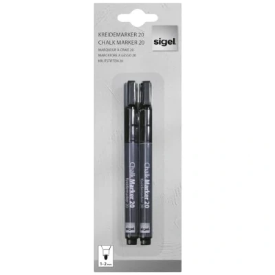 Image de SIGEL Ba177 Lot de 2 Marqueurs à Craie Liquide 20, Effaçables. Pointes Ogives Ø 1 Mm, Noir