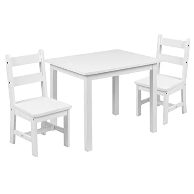Image de Flash Furniture Ensemble Table et chaises en Bois Massif pour Enfants Salle de Jeux, Chambre à Coucher, Cuisine d&#039;ingénierie, Blanc, 3 Piece Set