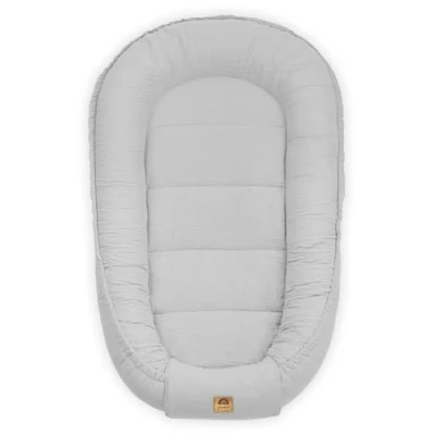 Image de PIMKO Réducteur de lit bébé 2 côtés Cocon Baby Nest Nourrissons cocons pour Nouveau né 100% mousseline coton Nid Grise perle
