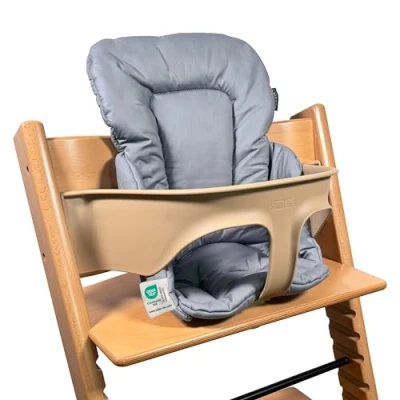 Image de LaLoona Reducteur Chaise Haute pour Stokke Tripp Trapp Coussin Assise Bebe Moelleux, Testé OEKO TEX Standard 100, Lavable en Machine Gris (Revêtement essuyable)