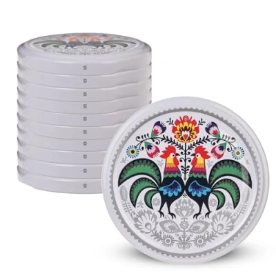 Image de KADAX Lot de 10 couvercles à visser Diamètre : 82 mm En métal Avec 6 dents d&#039;encliquetage Couvercle rechange pour les bocaux conserve Motif coqs