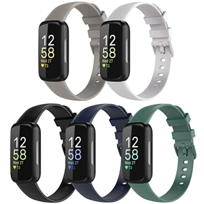 Image de TiMOVO Bracelet de Montre Compatible avec Fitbit Inspire 3, Bande en Silicone, Remplacement Durable pour 3 Tracker, Petit, Noir/Indigo/Blanc/Gris/Vert Pin