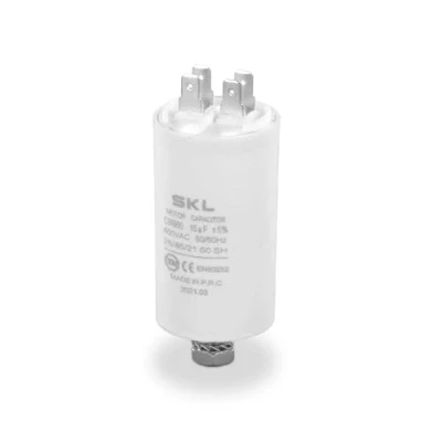 Image de DEKAROX Condensateur universel 15 µF 450 V Ø 40 x 70 mm avec cosses enfichables AMP 6,3 Vis de fixation M8 CBB60 démarrage et course du moteur pour appareils électroménagers