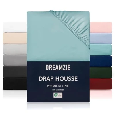 Image de Dreamzie Drap Housse 180x200 cmpour Matelas Épais jusqu&#039;à 33 cm 100% Polyester Microfibre Aqua Certifié sans Produits Chimiques (Oeko TEX), avec Élastique Complet