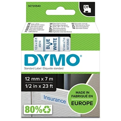Image de Dymo 45014 (S0720540) (12 mm) Bleu sur blanc Ruban