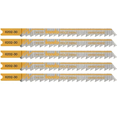 Image de kwb Lames de scie sauteuse pour le bois en acier HCS flexible avec tige à une came (tige T),denture plongée,transport optimal la sciure,tranchant durable,surface polie,pour les coupes fines
