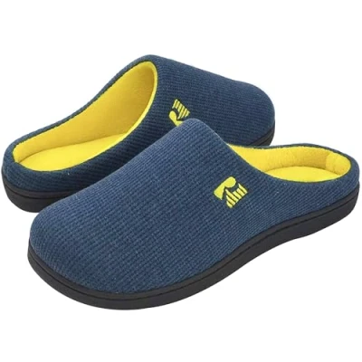 Image de RockDove Chausson en Mousse à Mémoire de Forme Deux Tons pour Homme, 42/43 EU, bleu marine et jaune