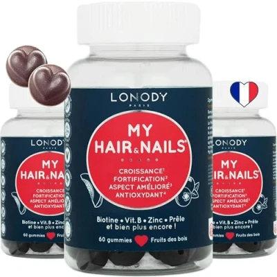 Image de Pack 3 mois Complement alimentaire Cheveux Gummies Pousse Très Rapide Fortifiant Ongles Formule Complète Sans Sucres Made in France Fruitée Biotine Vitamines B12 B6 D E Zinc Selenium