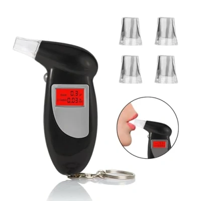 Image de Sathychanpy Ethylotest, Ethylotest Electronique Ecran avec LED d&#039;Affichage Numérique, Alcootest ave 5 Embouchures, Professionnel Portable Testeur d&#039;alcool pour Usage Domestique et