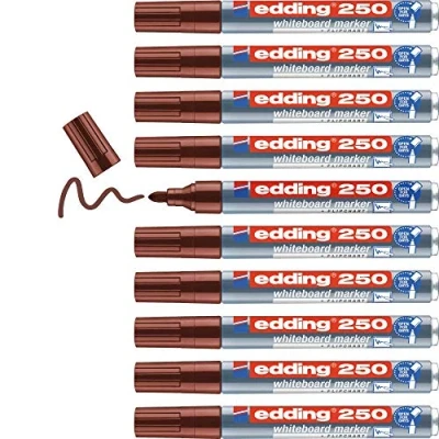 Image de edding 250 Marqueur pour tableaux blancs marron 10 stylos pointe ronde 1,5 3 mm feutre effaçable blanc, magnétique, mémo et chevalet de conférence sketchnotes