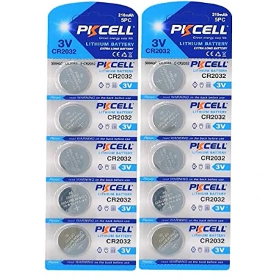 Image de PKCELL Lot de 10 piles bouton lithium CR2032 3 V 210 mAh (2 plaquettes alvéolées à 5 chacune)