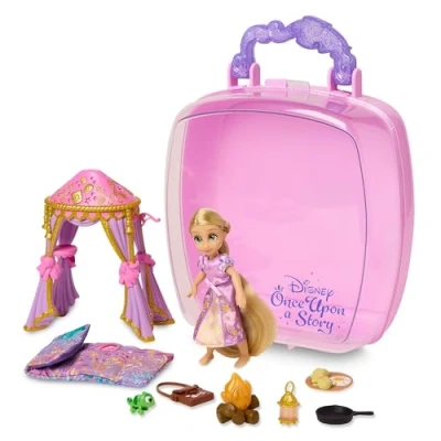 Image de Disney Store Officiel Coffret Mini Poupée Raiponce, Once Upon a Story, 10 pièces, Ensemble de Figurines avec Accessoires, incluant Pascal et Tente à baldaquin, Dès 3 Ans