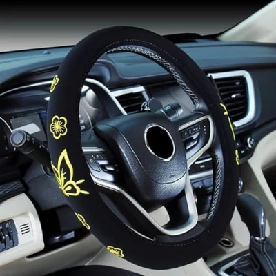 Image de 2018 Voiture Femme Broderie Couverture de Volant Mignonne (Papillon Jaune)