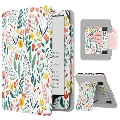 Image de MoKo Étui Compatible avec 7&quot;/6,8 Pouces Kindle Paperwhite(12e Gén. 2024/11e 2021), Coque de Protection Dragonne, Auto Réveil/Veille pour Paperwhite Édition Signature, Fleur