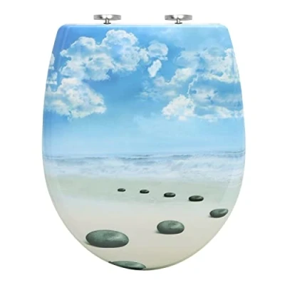 Image de WOLTU Abattant WC Antibactérien Couvercle Soft Close pour Couvette O Siège de Toilette avec Urée Formol Frein Chute Fermeture en Douceur Charnière Réglable Montage Démontage Facile Ciel Bleu