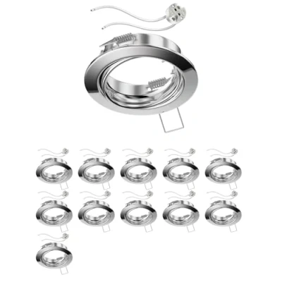 Image de ledscom.de 12 cadres d&#039;encastrement au plafond FERE Cadre chromé pivotant (LED/Halogène/MR16/50mm) incl. douille GU5.3