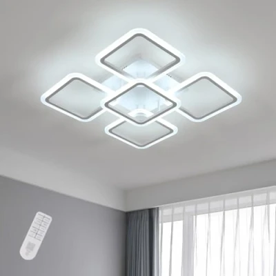 Image de Comely Plafonnier LED Dimmable, Blanc 5 Carré 57W 6400LM Lampe de Plafond avec Télécommande 3000K 6500K, Luminaire Moderne pour Salon, Chambre, Salle à Manger