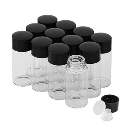 Image de Lot de 12 flacons en verre transparent 10 ml avec bouchon à vis et bouchons plastique, petites bouteilles anti fuite pour liquide, poudre, échantillons petits objets