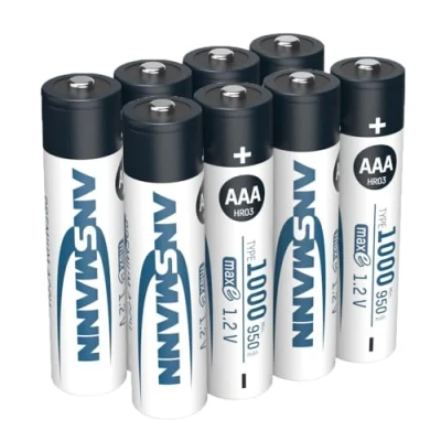Image de ANSMANN Piles rechargeables NiMH Micro AAA 1000 mAh (lot de 8) HR6 à faible autodécharge &amp; haute capacité Petits accumulateurs pour appareils énergivores (caméras, mesure, etc.)