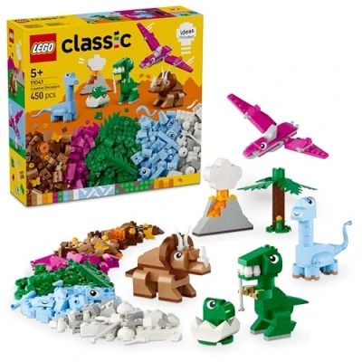 Image de LEGO Classic Les Dinosaures créatifs Jouet de Construction pour Enfants dès 5 Ans Jeu rôle avec Assortiment Briques Cadeau d’Anniversaire garçons et Filles 11041