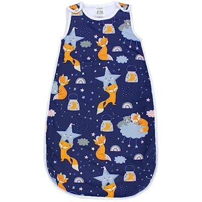 Image de TupTam Gigoteuse toute saison certifié OEKO TEX, 2.5 TOG fermeture éclair latérale sans manches, Renard étoiles/Bleu Foncé, 92 98