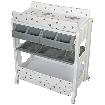 Image de ib style® ISA 2 en 1 Table à langer avec baignoire Combinaison mobile de change Roulettes Grand espace rangement Commode pour bébés et tout petits MY LITTLE FARM GRIS