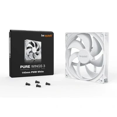Image de be quiet! Pure Wings 3 140mm PWM White ventilateur, vitesse de pointe élevée, faible régime minimum, cadre du ventilateur optimisé, pression d&#039;air extraordinaire
