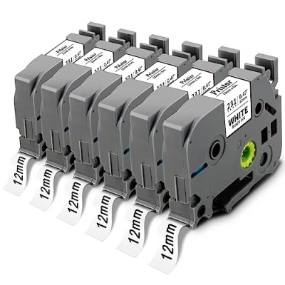 Image de 6x Pristar Compatible pour Brother Tze 231 TZ231 TZ 12mm Noir sur Blanc Laminé PT H100LB H107B E110 H200 1250S H101C D400 D400VP E300VP P750W