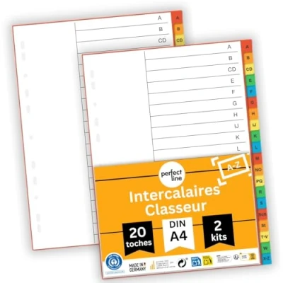 Image de perfect line Intercalaires classeur A Z DIN A4, 20 pièces, 2 set, intercalaire A4 en carton, Fabriqué Allemagne, certifié Blue Angel