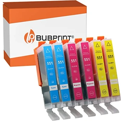 Image de Bubprint 6 Cartouches d&#039;encre Compatible pour Canon CLI 551 XL 551XL Pixma IP7200 IP7250 IX6850 IP8750 MG5450 MG5550 MG5650 MG6350 MG6450 MG6650 MG7150 MG7550 MX725 MX920 MX925 Multipack