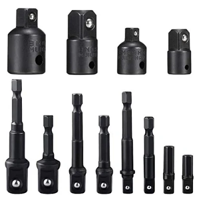 Image de Adaptateur Douille,Adaptateur à Cliquet Clé d&#039;écrou de forets queue hexagonale 8 pièces socket Extension Bit Set Lot 4 Adaptateurs Réducteurs Pour Clés Rochet/Clé Douille (Black)