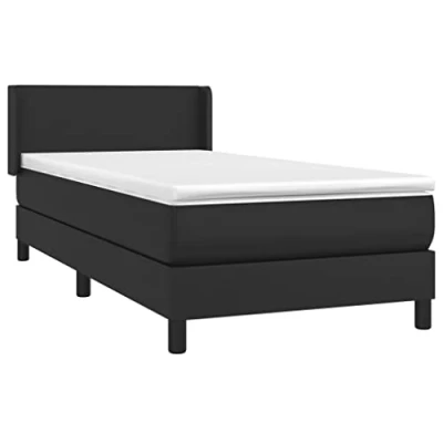 Image de vidaXL Sommier à Lattes de Lit avec Matelas, Rembourré, Simple, Adulte Chambre Coucher Intérieur, Moderne, Noir 80x200cm Similicuir