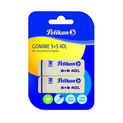 Image de Pelikan Gommes à effacer S+S40, caoutchouc blanc doux, pour crayon en graphite, convient dessin technique artistique et usage scolaire, lot de 2