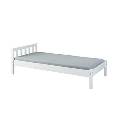 Image de Inter Link Lit en bois Cadre de jeune d&#039;invité simple moderne pin massif sans sommier Blanc laqué Vilmar 90 x 200 cm