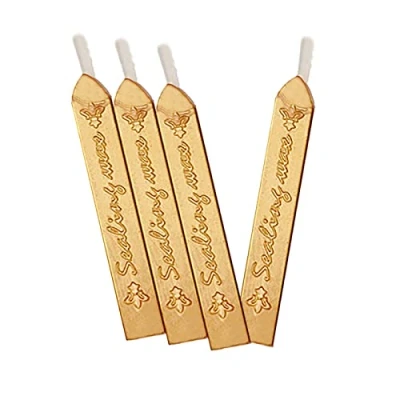 Image de Cire Sceau,Cire à Cacheter,Bâtons de Cacheter avec Mèches,Antique d&#039;Étanchéité pour Manuscrit Feu,pour Rétro D&#039;étanchéité Timbres,Cachetage D&#039;invitation Mariage(4 Pièces,Or）