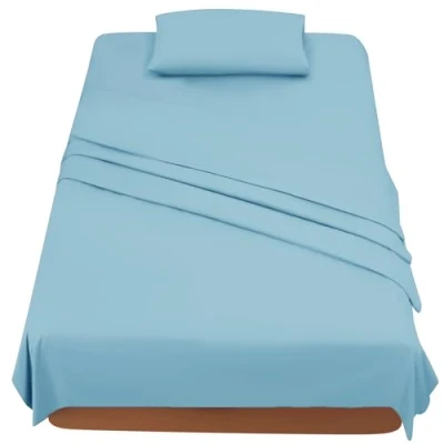 Image de FARFALLAROSSA Parure De Lit 120x190/200 3 Pièces en Microfibre Drap Housse 120x200 cm Plat 1 Personne 180x280 Taie d&#039;oreiller 50x80 Bleu Clair