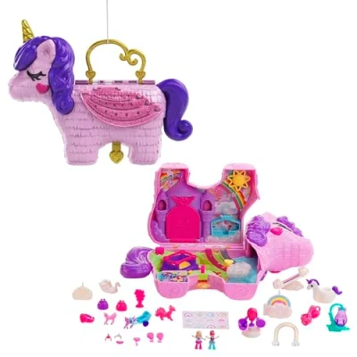 Image de Polly Pocket Coffret Licorne en Fête avec Mini Figurines et Lila, Plusieurs Zones de Jeu, 25 Surprises Accessoires, Jouet pour Enfant, GVL88