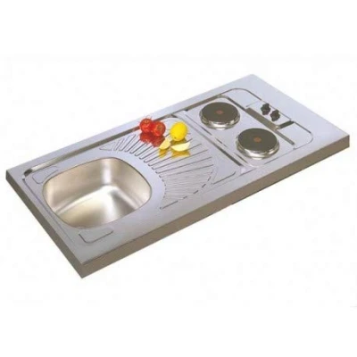 Image de Moderna Evier cuisinette inox 18 10 lisse a poser avec 2 plaques electriques integrees 120x60x5 cm 1 cuve Ref CPAE120A00