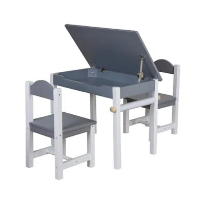 Image de TikTakToo table pliante pour enfant avec rouleau de papier et 2 chaises, espace rangement, peinture compartiment ensemble meubles en bois