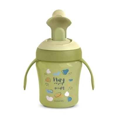 Image de Suavinex, Tasse Apprentissage avec Bec Rigide Anti Râpage, Bébé Fuite, Gobelet Enfant Couvercle Rabattable et Poignées, Passe au Lave Vaisselle. +6 Mois, 200 ml. Bears, Vert
