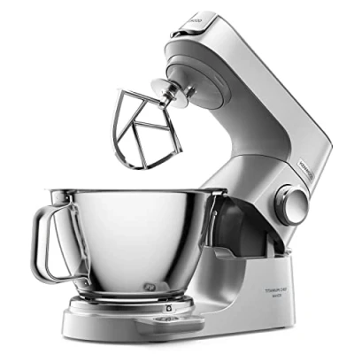 Image de Kenwood Titanium Chef Baker KVC85.004SI Robot Patissier avec Balance Intégrée, Inclus Ensemble Pâtisserie 3 Pièces, Bol de Mélange 5L et 3.5L, Régulateur Vitesse Progressif, 1200W, Argenté