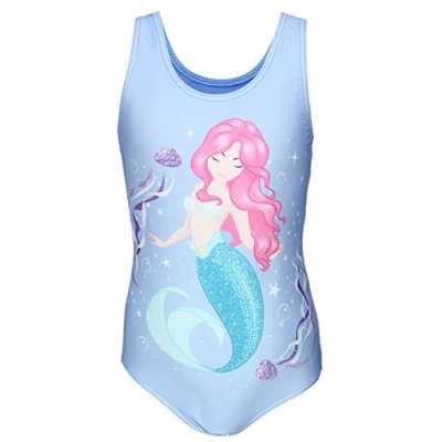 Image de Aquarti Maillot de Bain Fille Natation Une Pièce Imprimé Dauphin, Sirène dans l&#039;eau Bleu/Rose/Turquoise, 122