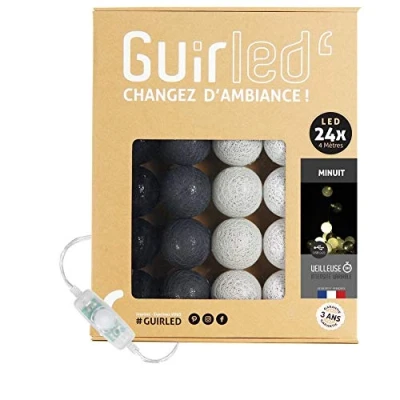 Image de GuirLED Guirlande lumineuse boules coton LED USB Veilleuse bébé 2h Adaptateur secteur double 2A inclus 3 intensités 24 2.4m Minuit