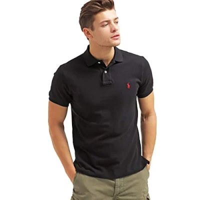 Image de Ralph Lauren Polo piqué Custom Slim Fit (IT, Texte, L, Regular, noir), Noir