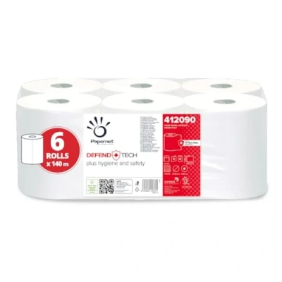 Image de Papernet Defend Tech Autocut 412090 Lot de 6 rouleaux papier cellulose pur 2 plis Formule antibactérienne