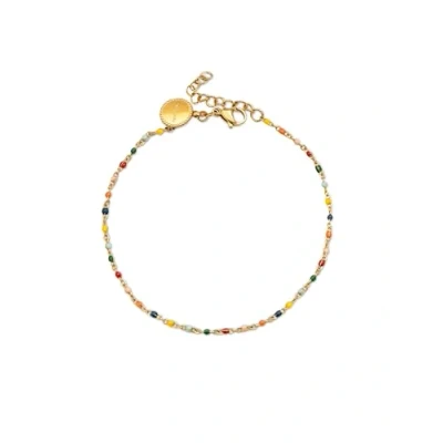 Image de SINGULARU Chevillère Dots Colors Enamel en Acier plaqué Or 18Kt avec Motif émail Coloré Bijoux pour Femmes