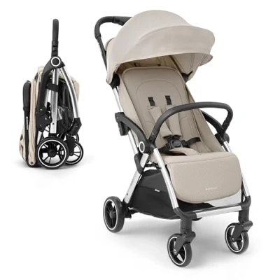 Image de KikkaBoo Eden Poussette jusqu&#039;à 22 kg Légère (7,1 kg), compacte et élégante, pliable à une seule main Avec housse de pluie Beige