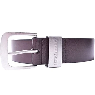Image de Lambretta Ceinture doublée en cuir pour homme avec boucle argentée, marron foncé, XXL