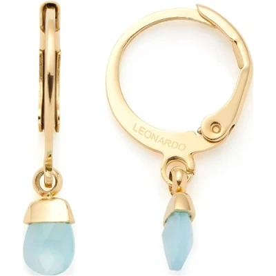 Image de Leonardo Jewels Ciao Evi 023799 Paire de boucles d&#039;oreilles créoles délicates à rabat en acier inoxydable doré avec pendentif forme goutte pierres verre bleu azur, cadeau pour femme,