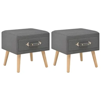Image de vidaXL 2X Tables de Chevet Table Nuit Commode d’Appoint Bout Canapé Basse Chambre à Coucher Salon Salle Séjour Gris Foncé Tissu